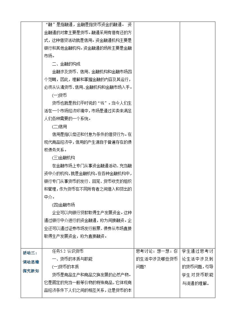 任务5.1、5.2了解金融的产生和发展、认识货币（同步教案）《财政与金融基础知识》高教社（第四版）同步精品课堂03