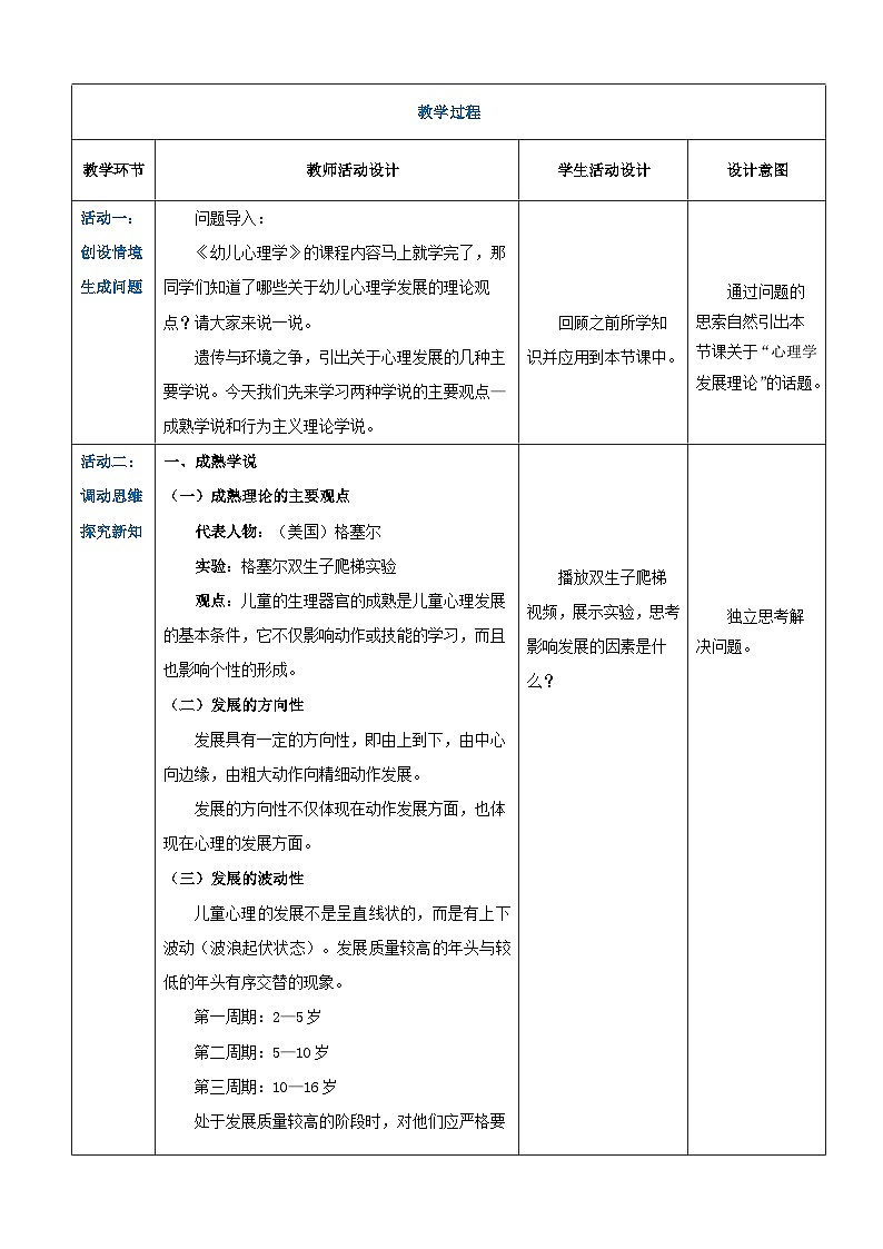 第七章儿童心理发展的几种重要理论1（教案）-《幼儿心理学》（人教版第二版）02