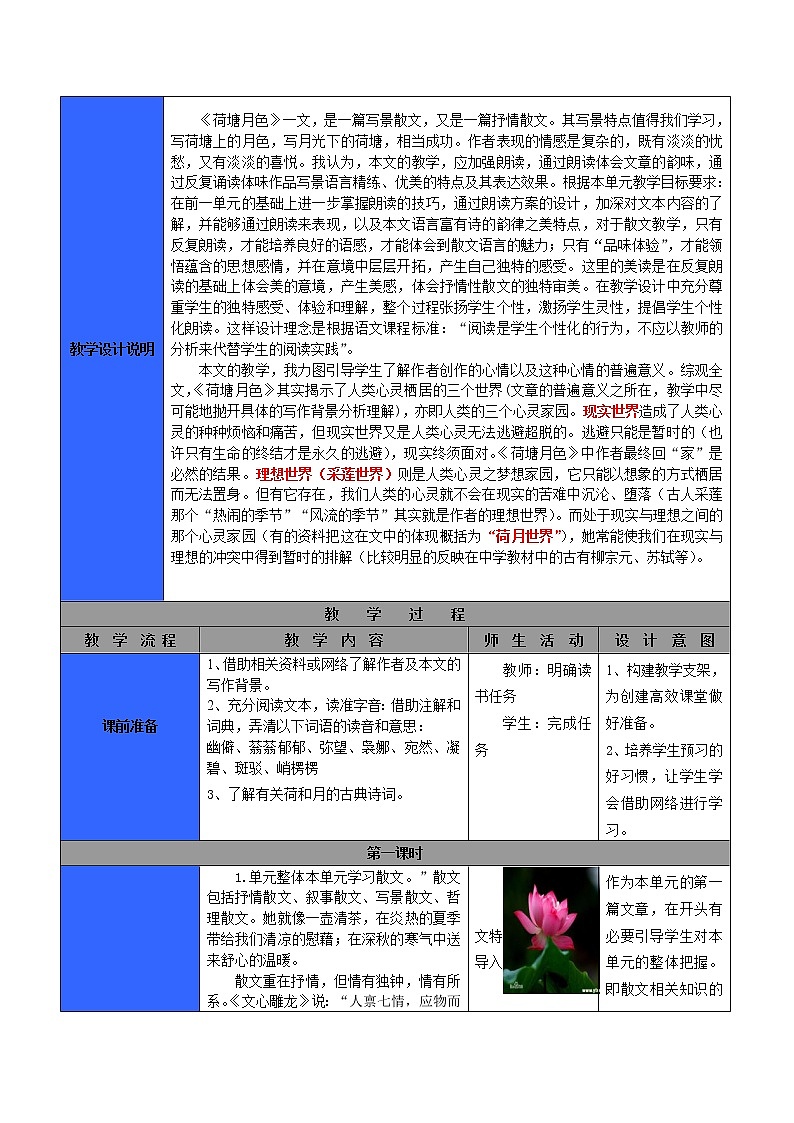 (高教版)中职语文（基础模块）下册《荷塘月色》word教案02