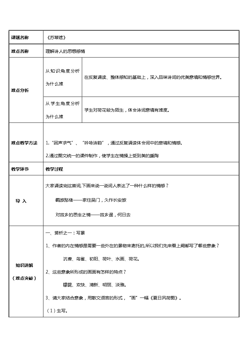 中职语文高教版 第六单元 《苏幕遮》课件+教案01