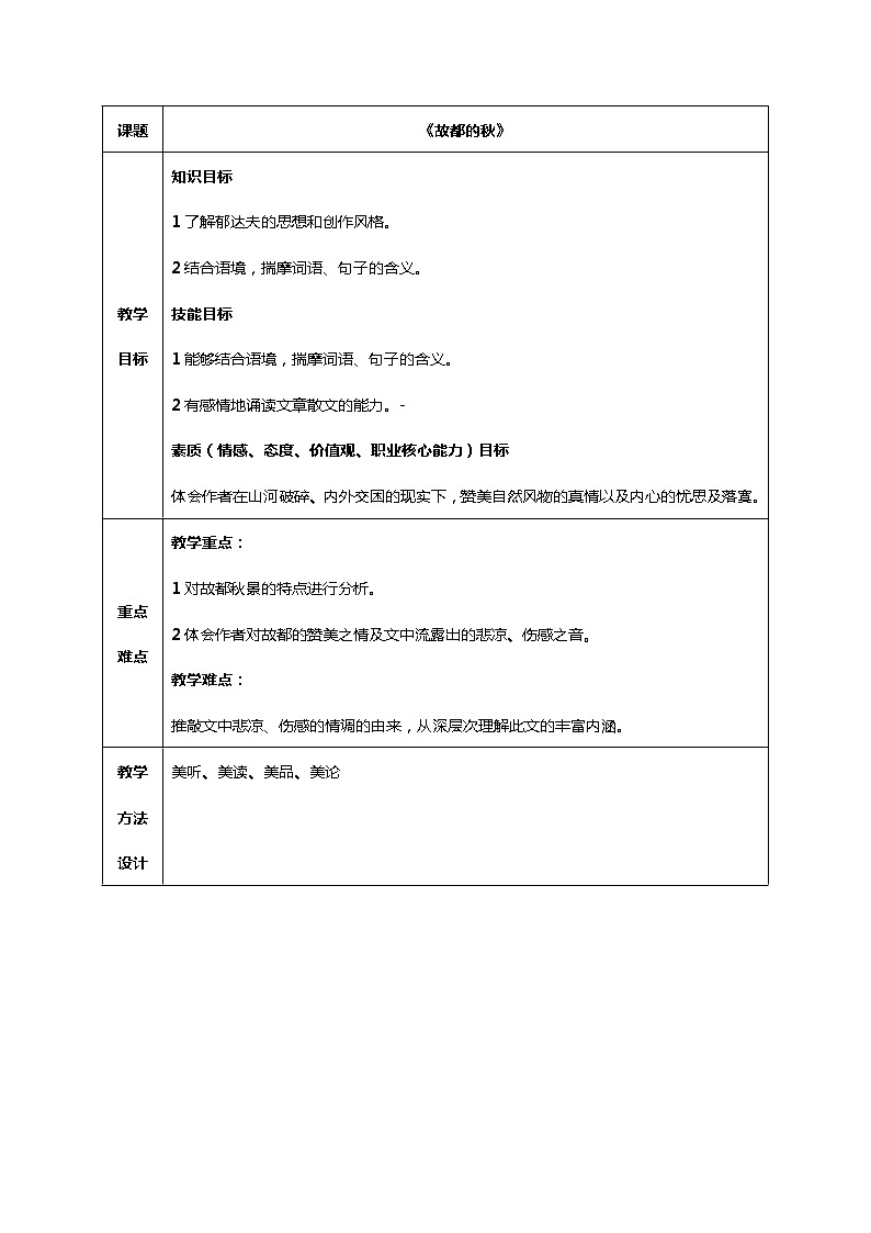 中职语文高教版2.5《故都的秋》课件+教案+同步练习01
