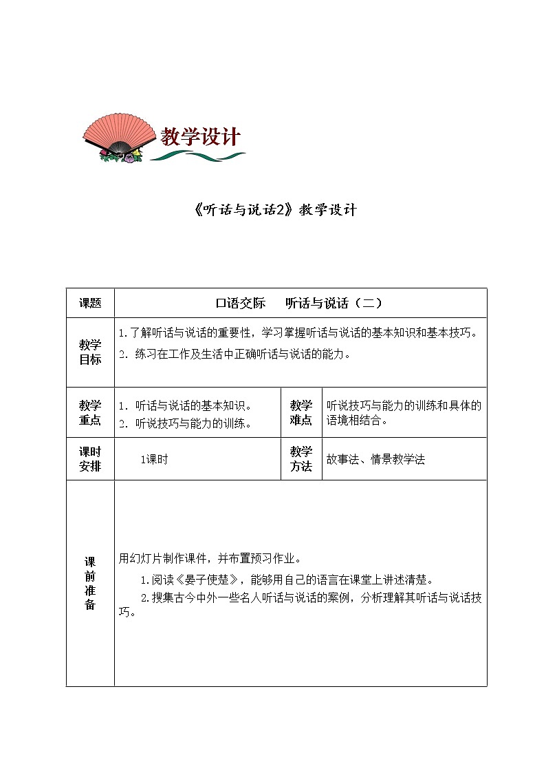 2.4听话与说话 教案 中职语文高教版01