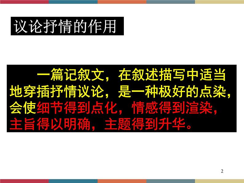 高教版中职高一语文基础模块下册 第3单元 写作《记叙中穿插议论和抒情》课件02