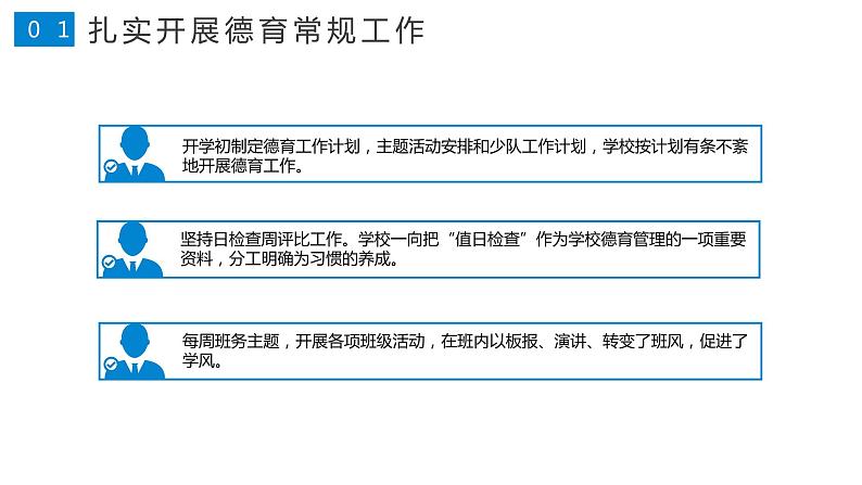 蓝色简约商务学校校长述职报告PPT模板08