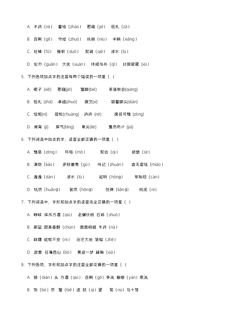 【备战2024年中职高考】中职语文 二轮复习之专项突破 专题一：字音字形（考点解析+知识点汇总）-训练.zip02