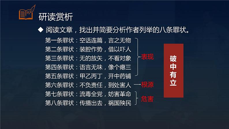 【精彩课堂】中职语文高教版拓展模块精品课件 十六 《反对党八股》教学课件07