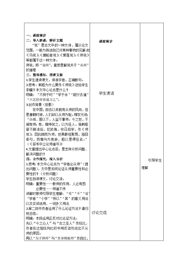 师说教学设计模板02
