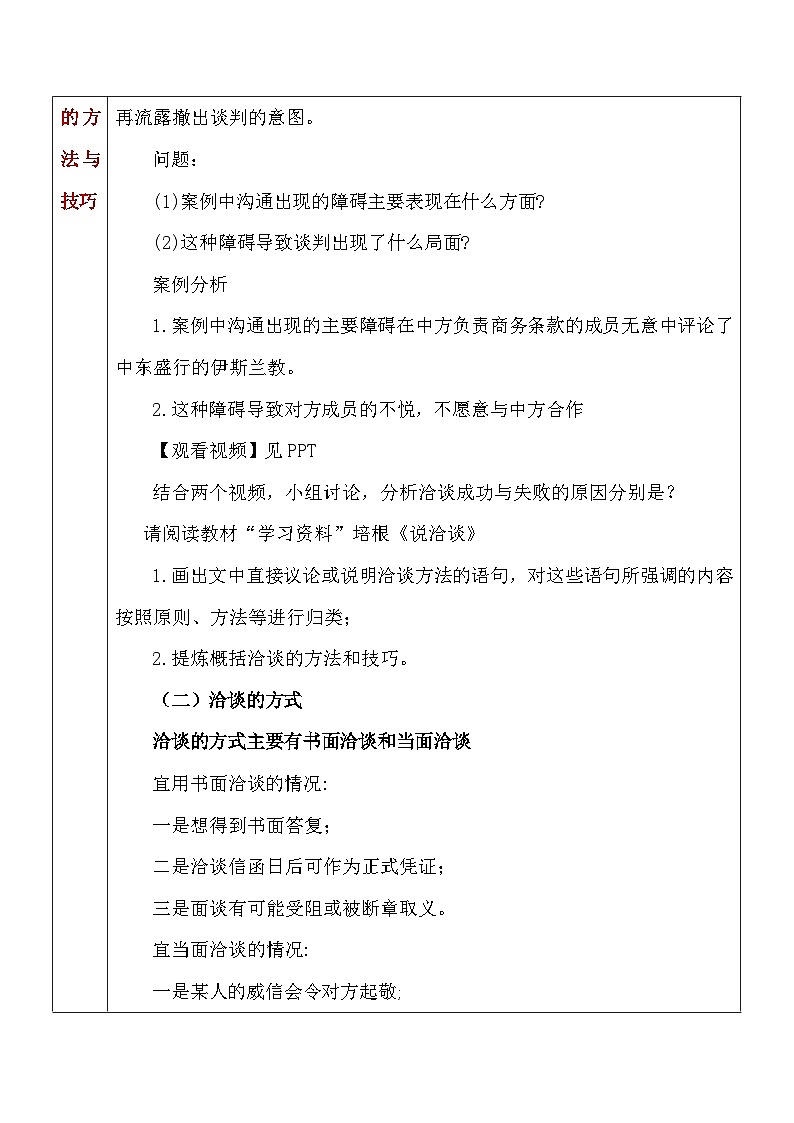 部编高教版2023中职语文职业模块 2.2《洽谈》教案02