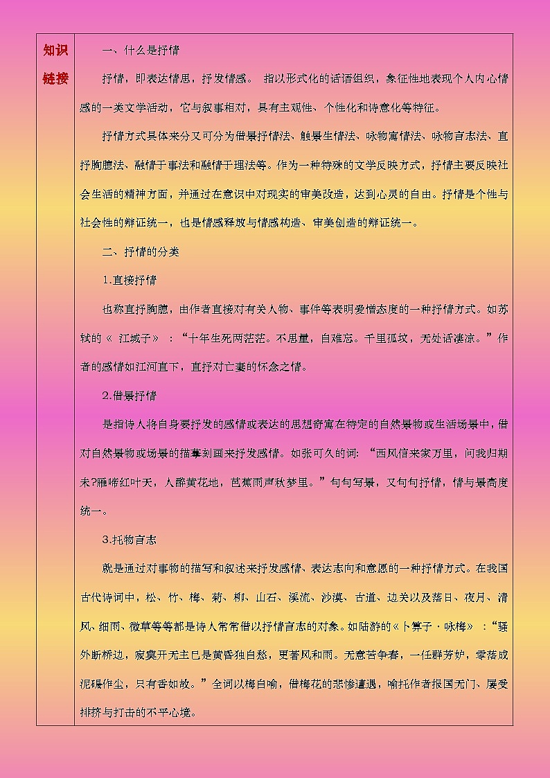 部编高教版2023中职语文职业模块 6.2《抒发情感》教案02