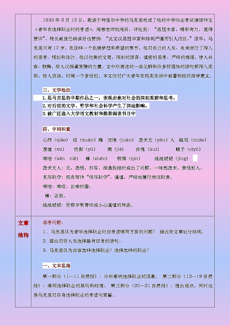 部编高教版2023中职语文职业模块 3.1《青年在选择职业时的考虑》教案02