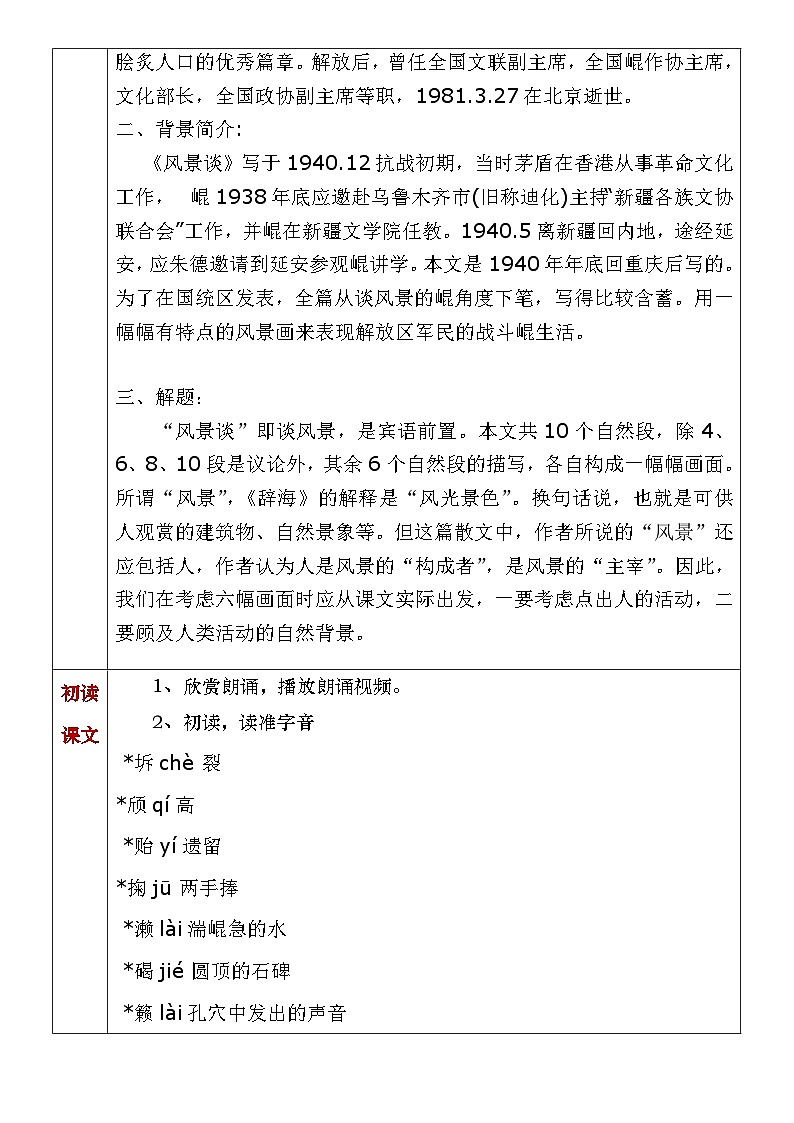 部编高教版（2023）中职语文基础模块上册1.2《风景谈》教案02