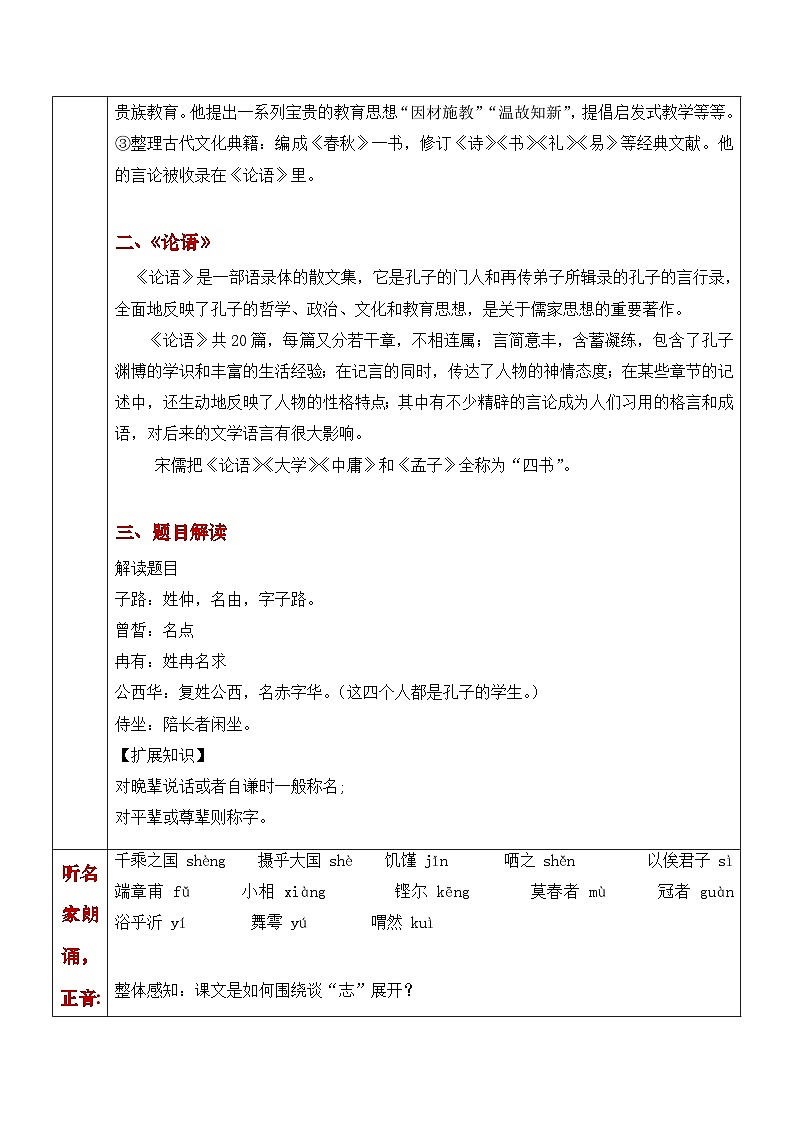 部编高教版（2023）中职语文基础模块上册6.1.1《子路、曾皙、冉有、公西华侍坐》教案02