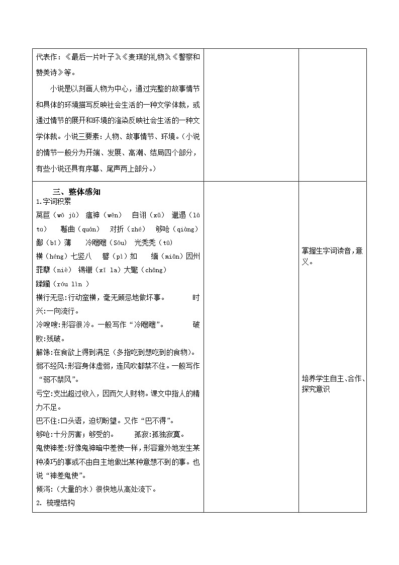 部编高教版2023中职语文基础模块上册《最后一片叶子》-教学设计第3页