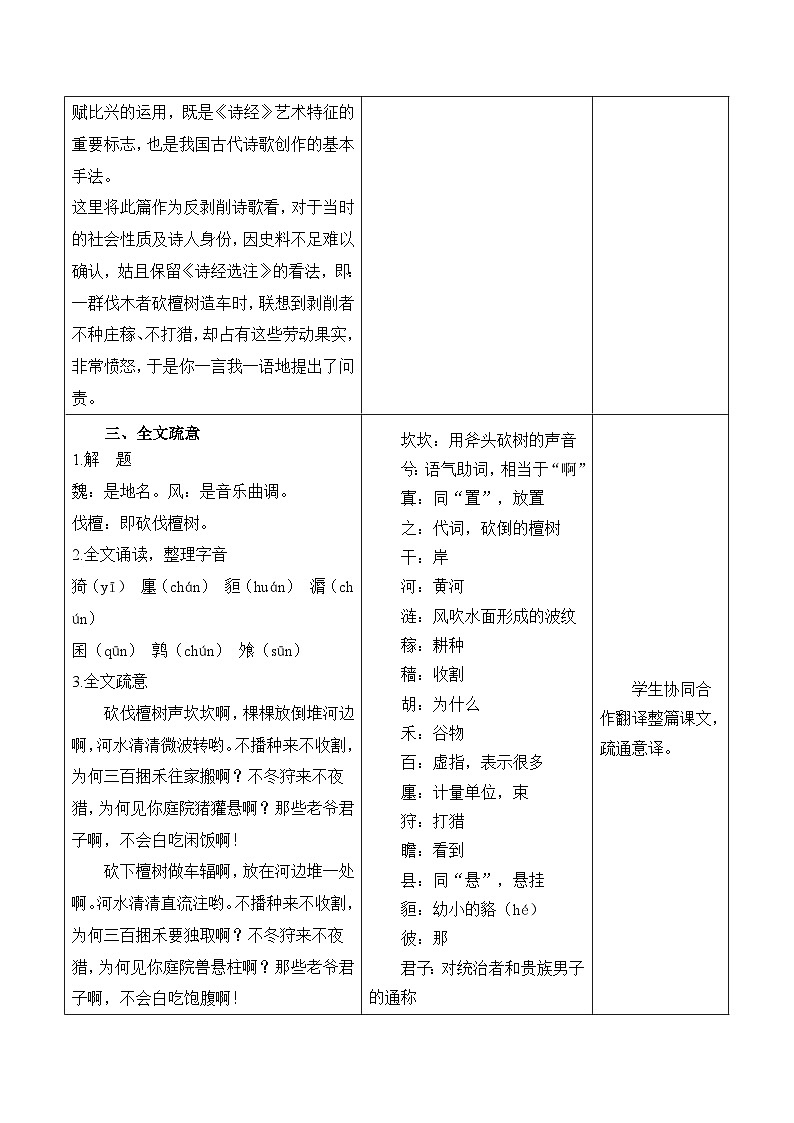 部编高教版2023中职语文基础模块上册  《伐  檀》-教学设计第3页