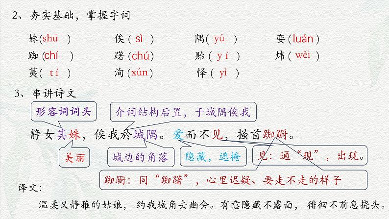 《静女》-2024-2025学年高一基础模块上册同步备课教学课件（高教版2023）07