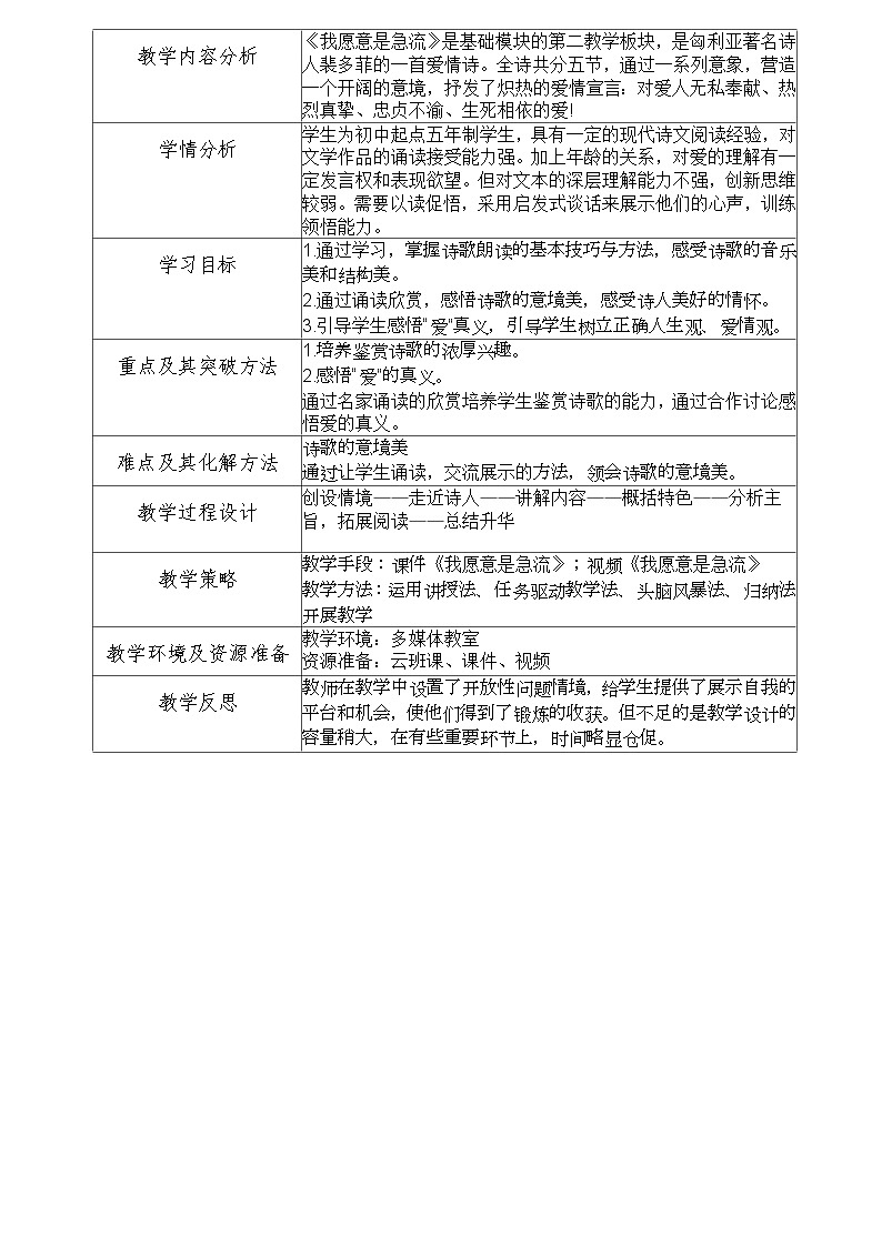 部编高教版+中职语文+基础模块上册+我愿意是急流+教案第1页