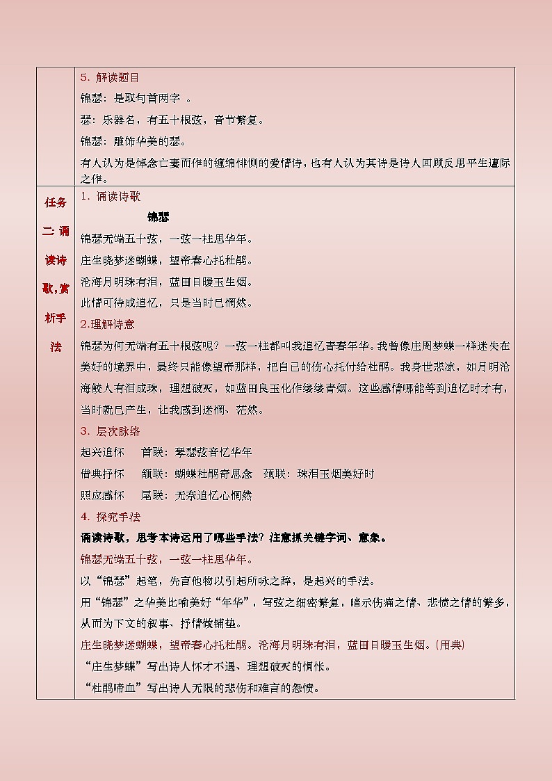 部编版（2023）中职语文基础模块下8.2《锦瑟》教案第3页