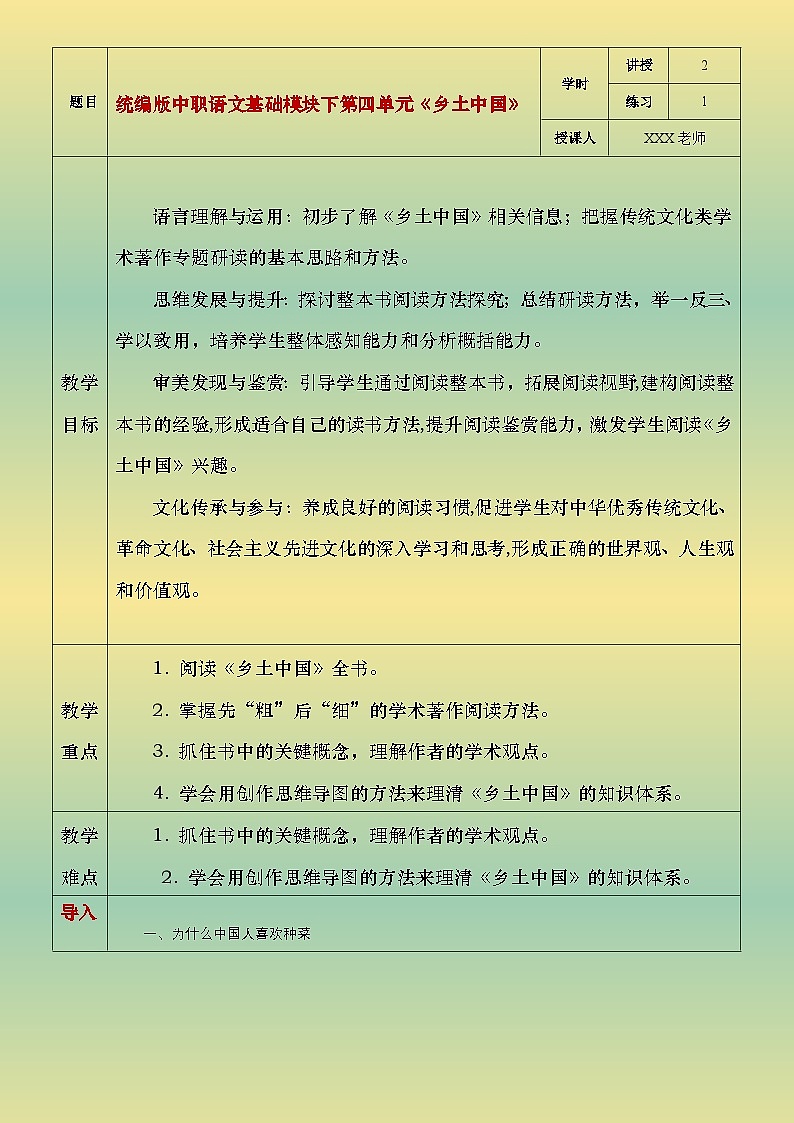 部编版（2023）中职语文基础模块下4.1《乡土中国》教案第1页