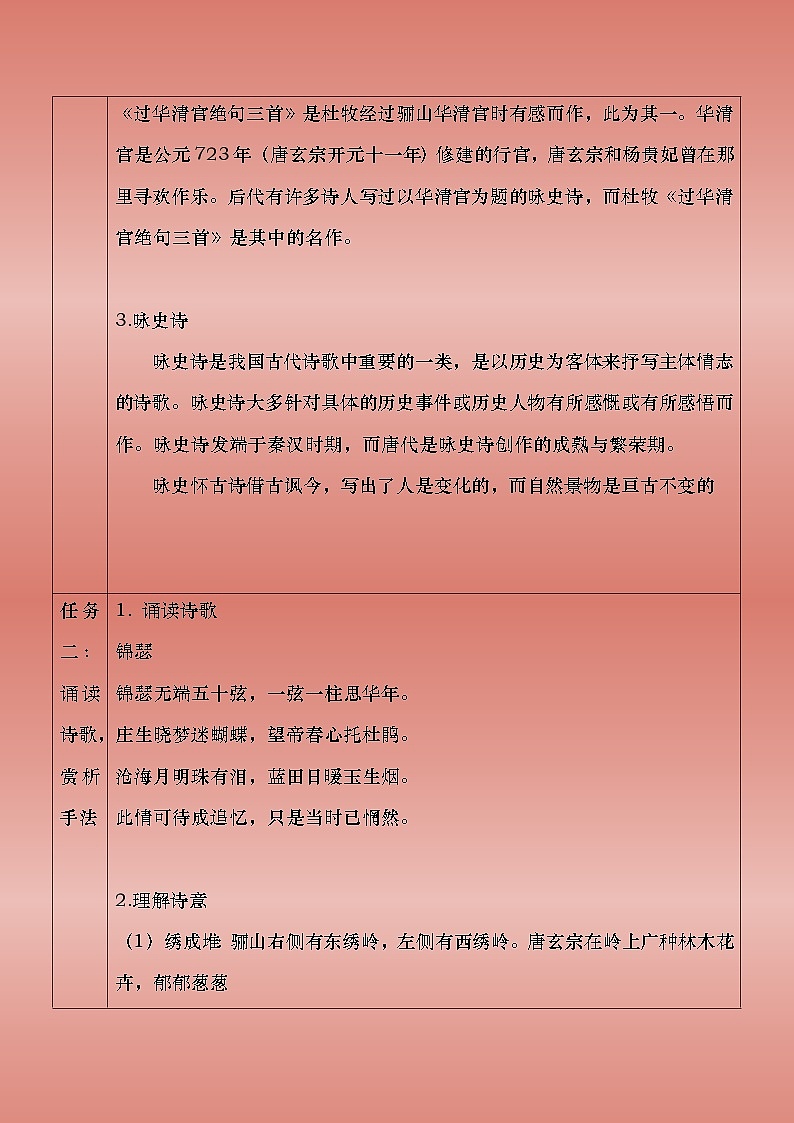 部编版（2023）中职语文基础模块下8.1《过华清宫》教案第2页