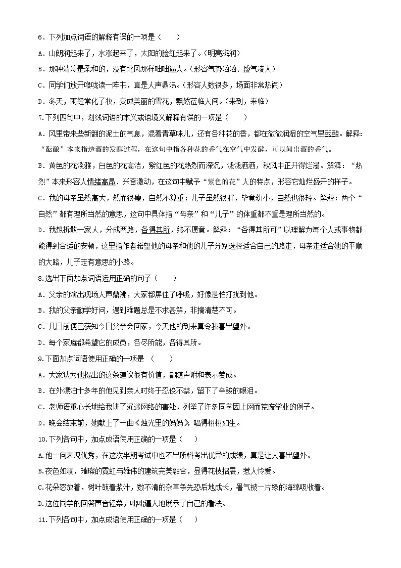 考点2 词语（成语）的理解与运用（原卷版）-A4第2页