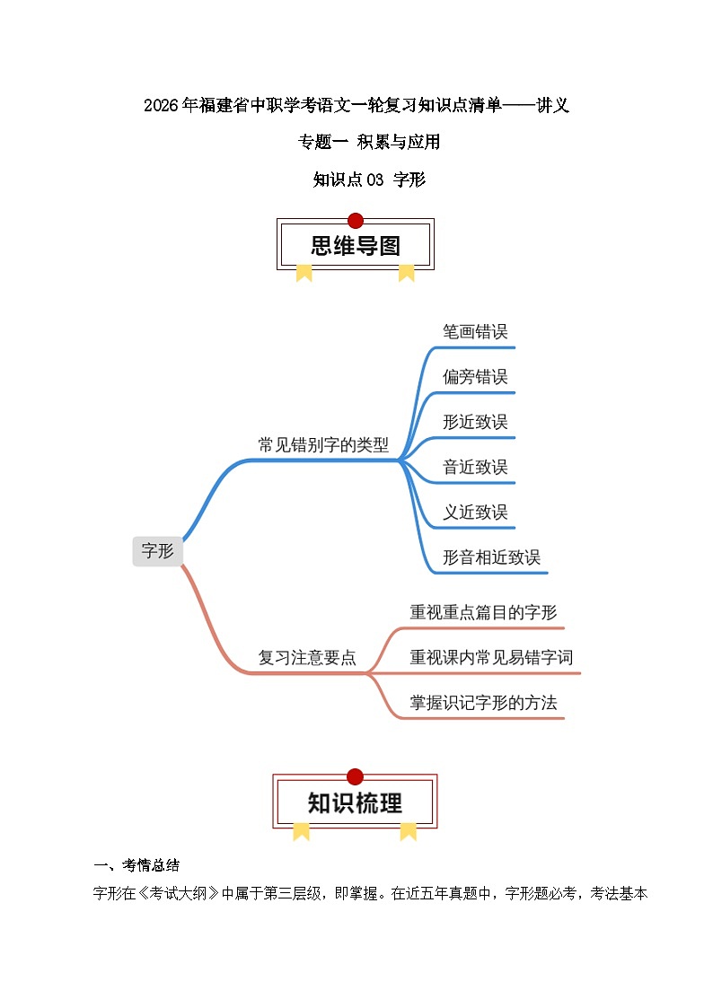 知识点03（讲义）：字形-2026年福建省中职学考语文一轮复习知识点清单第1页