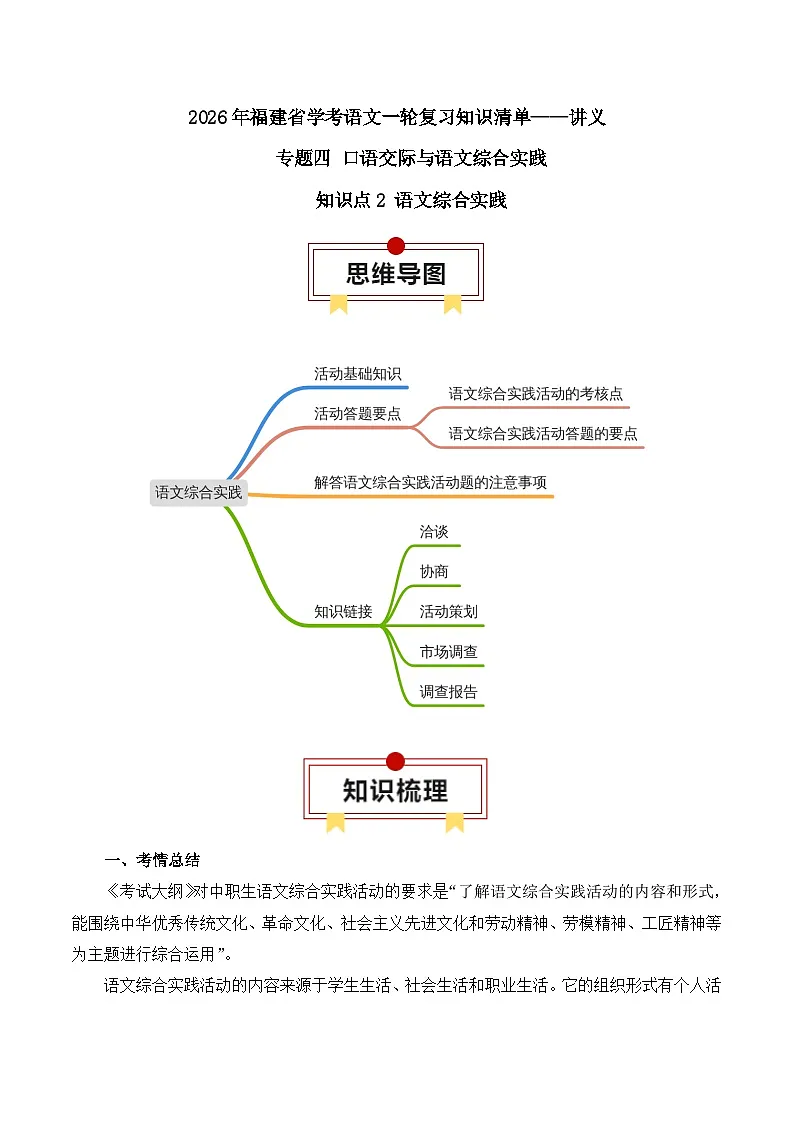 知识点2（讲义）：语文综合实践-2026年福建省中职学考语文一轮复习知识点清单第1页