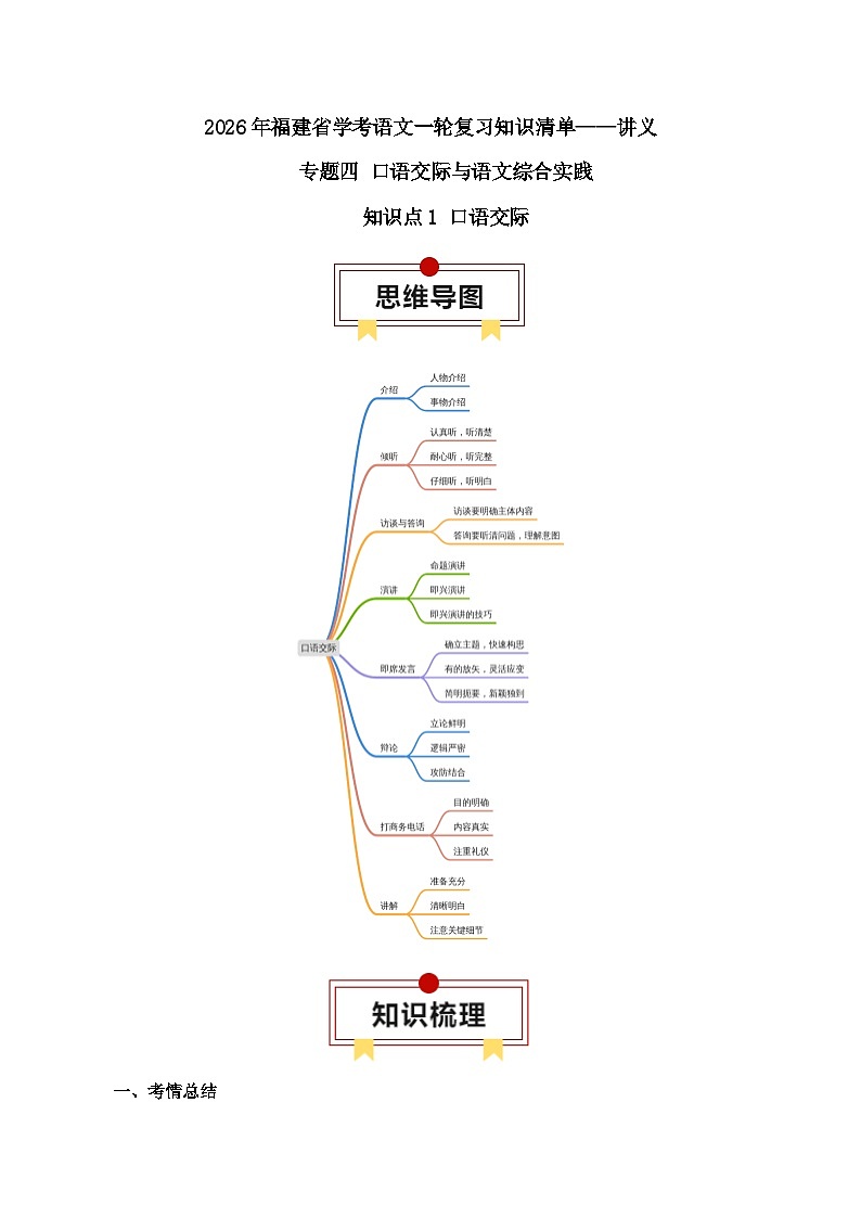 知识点1（讲义）：口语交际-2026年福建省中职学考语文一轮复习知识点清单第1页