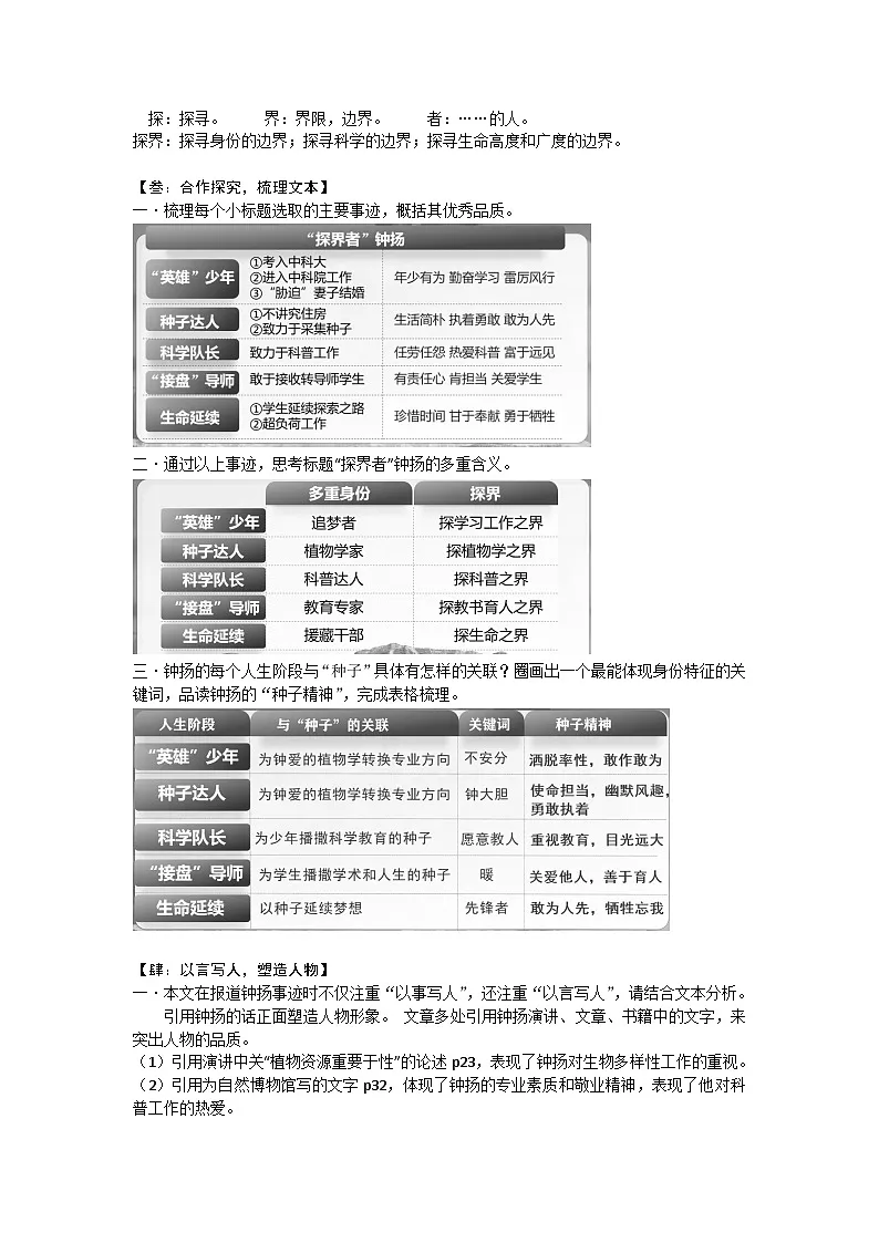 中职语文高教版2023职业模块“探界者”钟扬 教案第2页