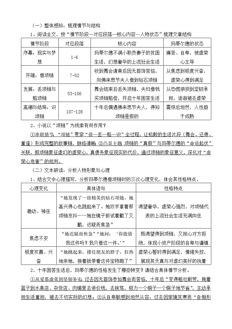 部编高教版2023 中职语文 基础模块下册 第三单元第三课 项链-学案第2页