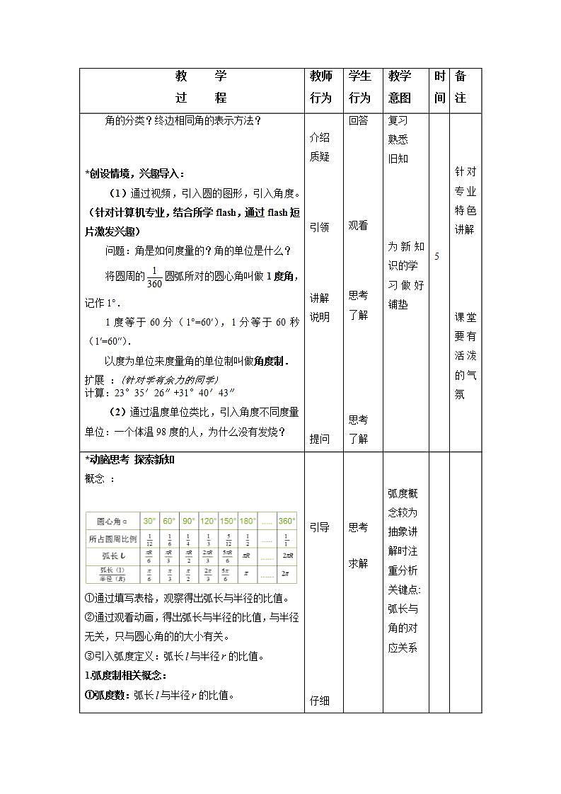 语文版中职数学基础模块上册5.2《弧度制》word教案02