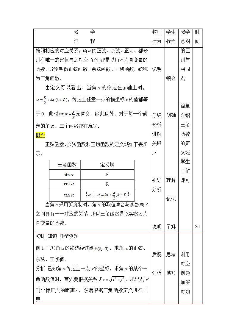 语文版中职数学基础模块上册5.3《任意角的正选函数、预先函数和正切函数》word教案03