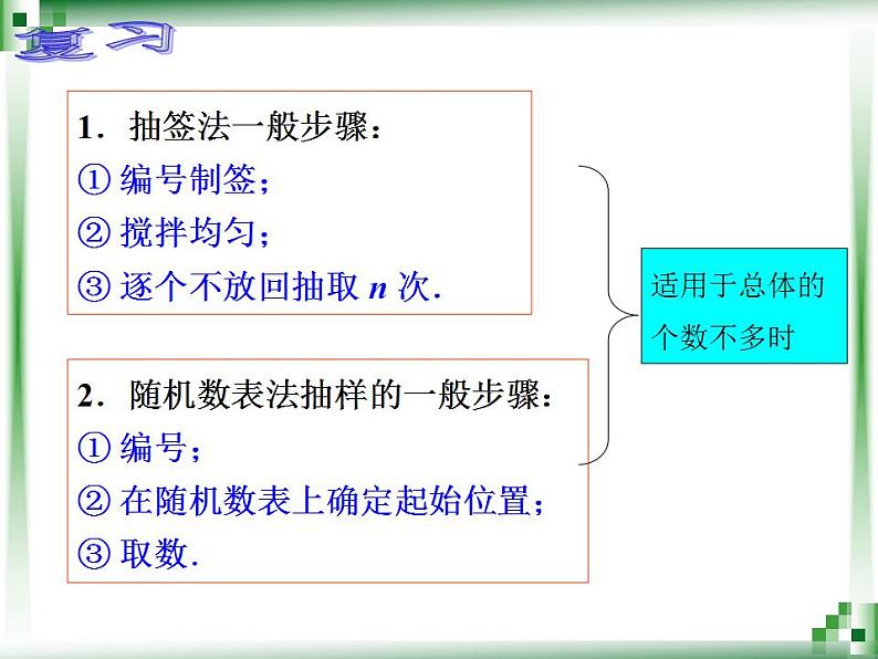 高教版中职数学基础模块下册：10.3《总体、样本与抽样方法》（第二课时）课件02