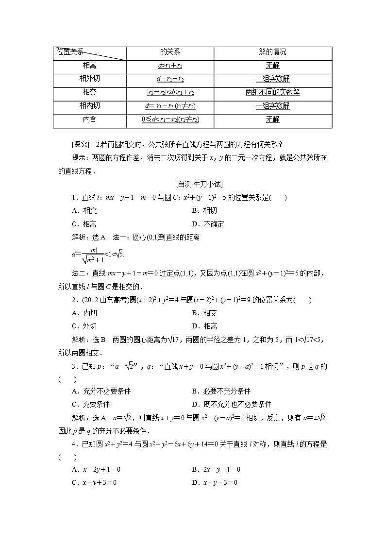 【人教版】中职数学（基础模块）下册：8.4《直线与圆的位置关系》教案第2页