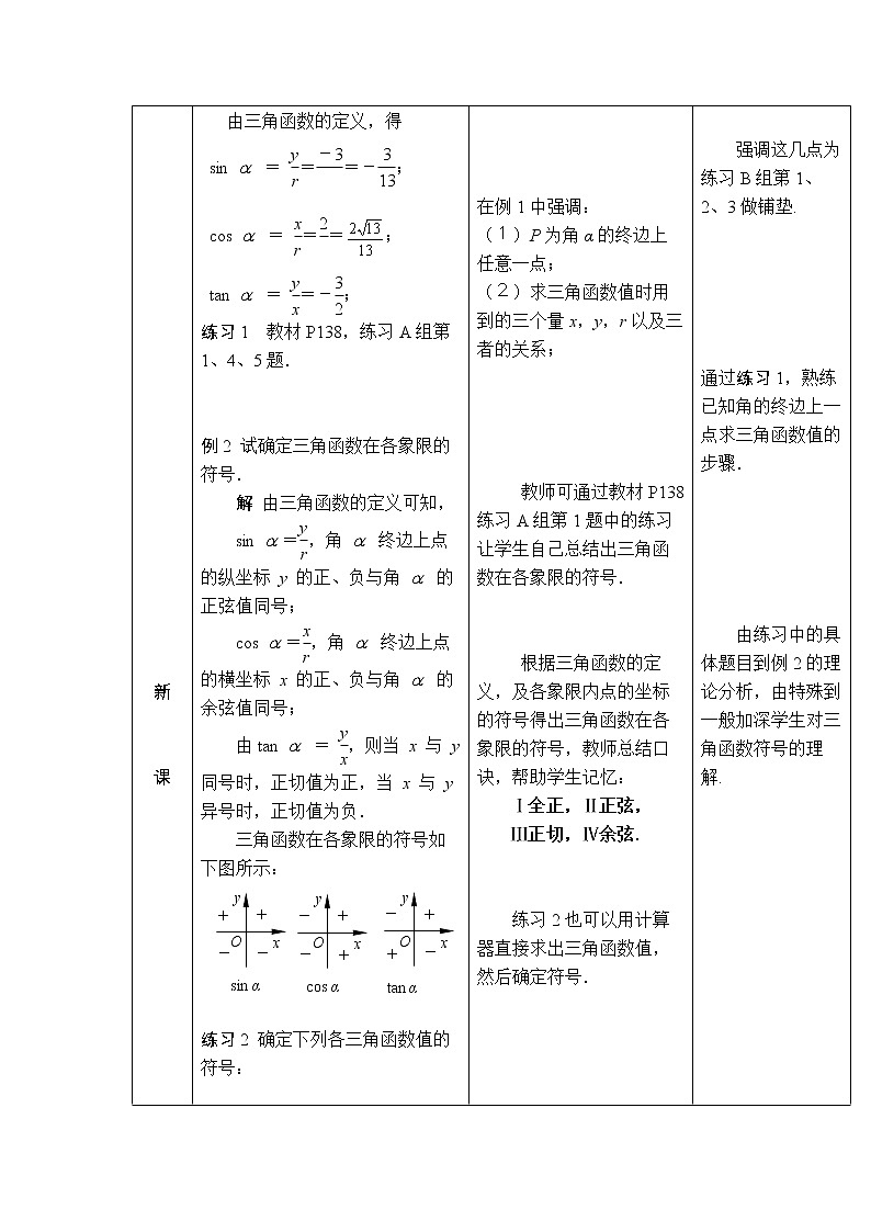 5.2 任意角的三角函数 教案（表格式，3课时）03