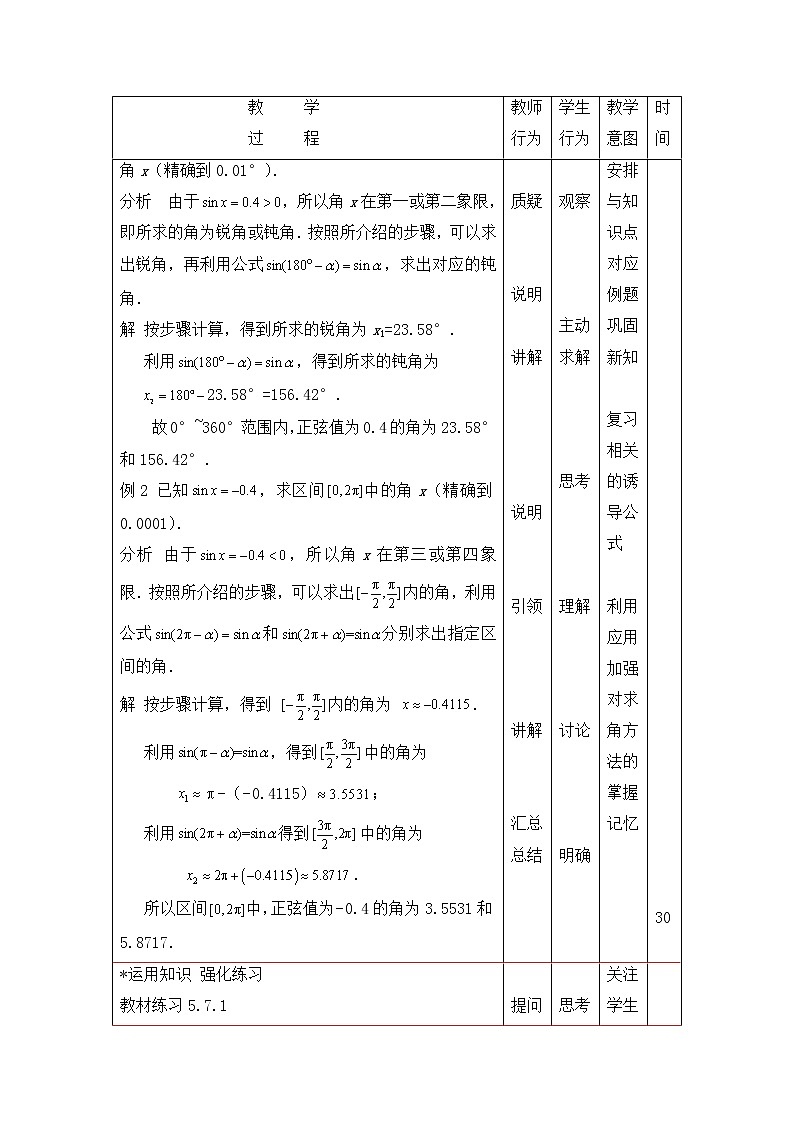 【高教版】中职数学基础模块上册：5.7《已知三角函数值求角》优秀教案第3页