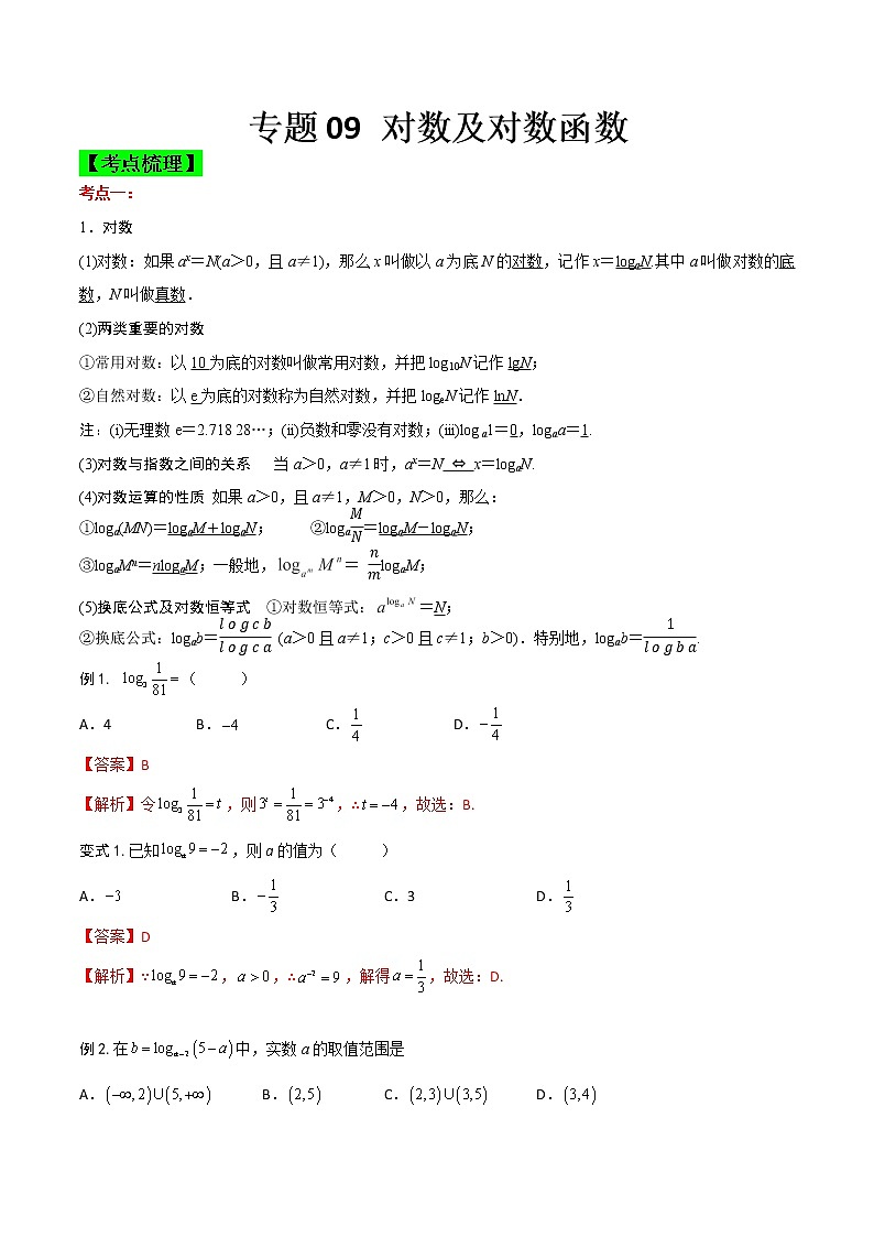 专题09 对数及对数函数（知识点串讲）-【中职专用】高一下学期数学期末复习大串讲（高教版·基础模块上）01