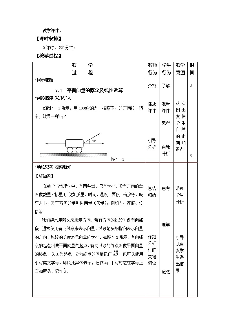 高教版中职数学基础模块下册：7.1《平面向量的概念及线性运算》教学设计02