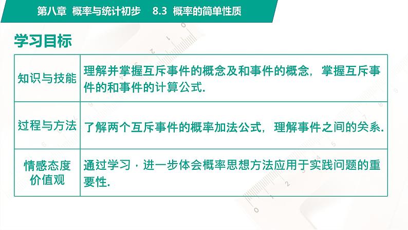 8.3 概率的简单性质 中职数学 高一下学期同步教学课件（高教版 2021 基础模块下册）02