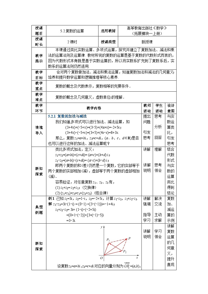 5.2复数的运算 教案01