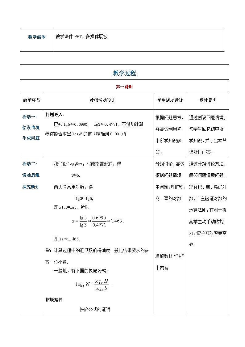 【中职专用】高中数学 人教版2021·基础模块上册  4.2.3换底公式（教案）02