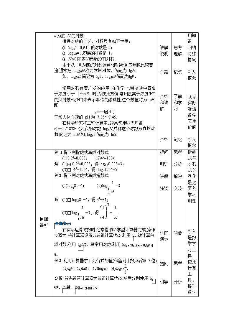 中职数学基础模块下册5-3对数教案第2页