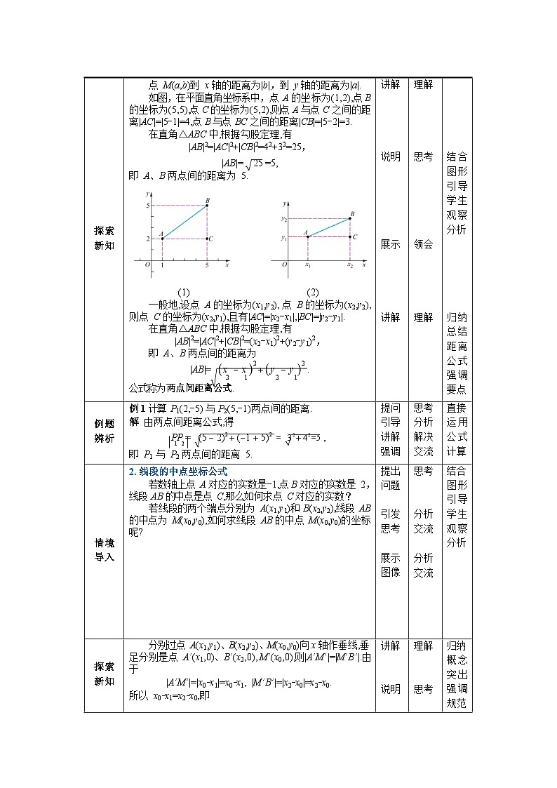 中职数学基础模块下册6-1两点间距离公式和线段的中点坐标公式教案第2页