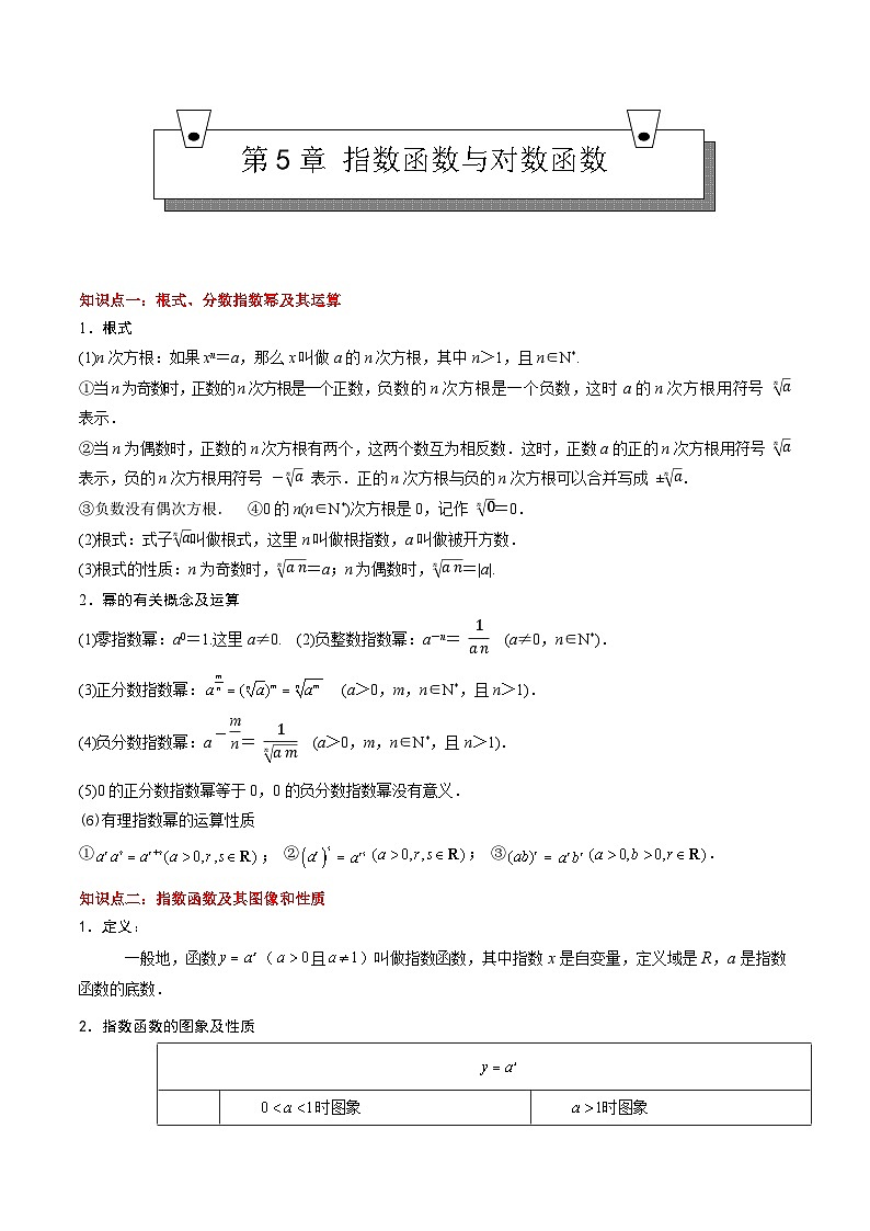 【期中复习】（高教版2021）中职高中数学 基础模块下册 单元复习 第5章 指数函数与对数函数（知识考点）讲义01