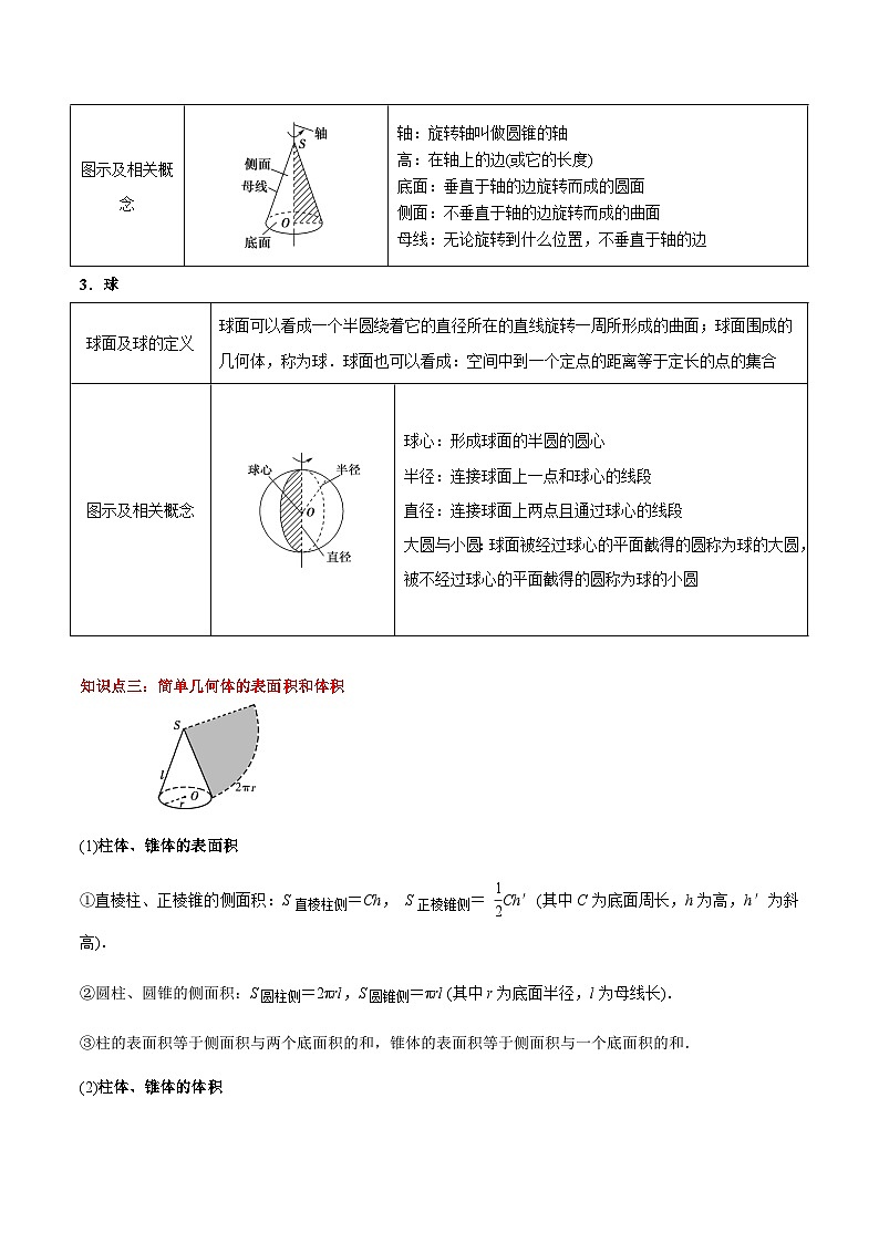 （高教版2021）中职高中数学单元复习 基础模块下册 第7章 简单几何体（知识考点） 讲义（原卷版)第3页