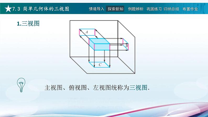 高教版2021 中职数学  基础模块下册 第七章 7.3简单几何体的三视图（4课时）-课件+教案07