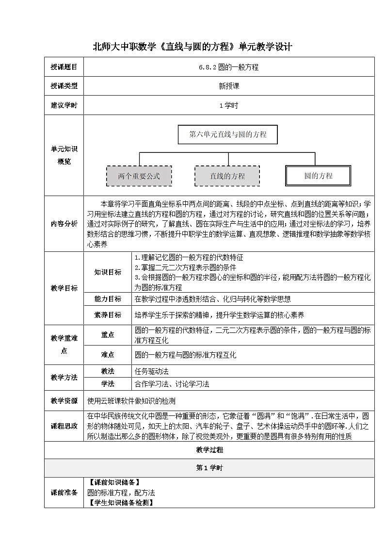 【北师大版中职数学】基础模块下册 6.8.2 圆的一般方程（课件+教案）01