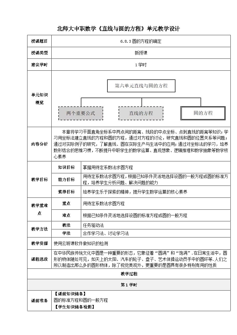 【北师大版中职数学】基础模块下册 6.8.3 圆的方程的确定（课件+教案）01