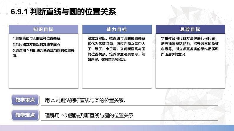 【中职数学】北师大版基础模块下册 第六章《直线与圆》6.9.1判断直线与圆的位置关系 课件第2页