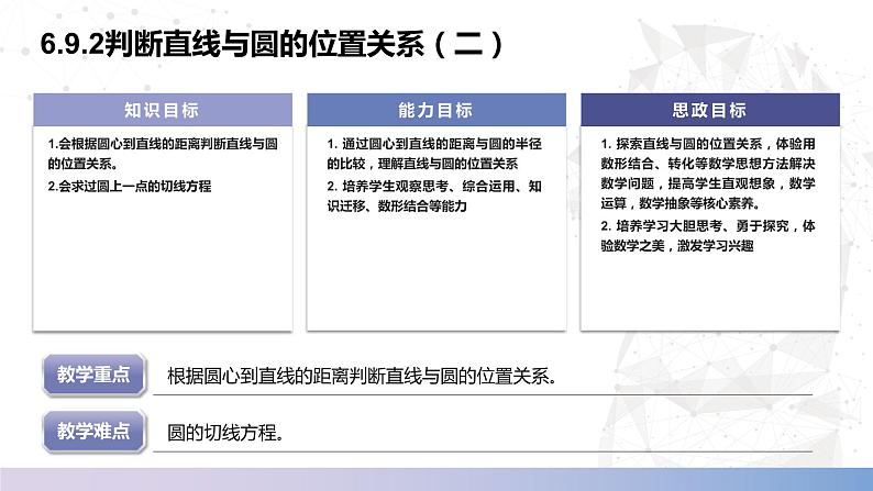 【北师大版中职数学】基础模块下册 6.9.2判断直线与圆的位置关系（二）（课件+教案）02