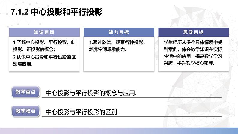 【北师大版中职数学】基础模块下册 7.1.2 中心投影和平行投影（课件+教案）02